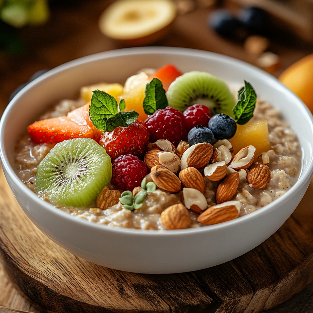 Вівсяна каша з фруктами та горіхами